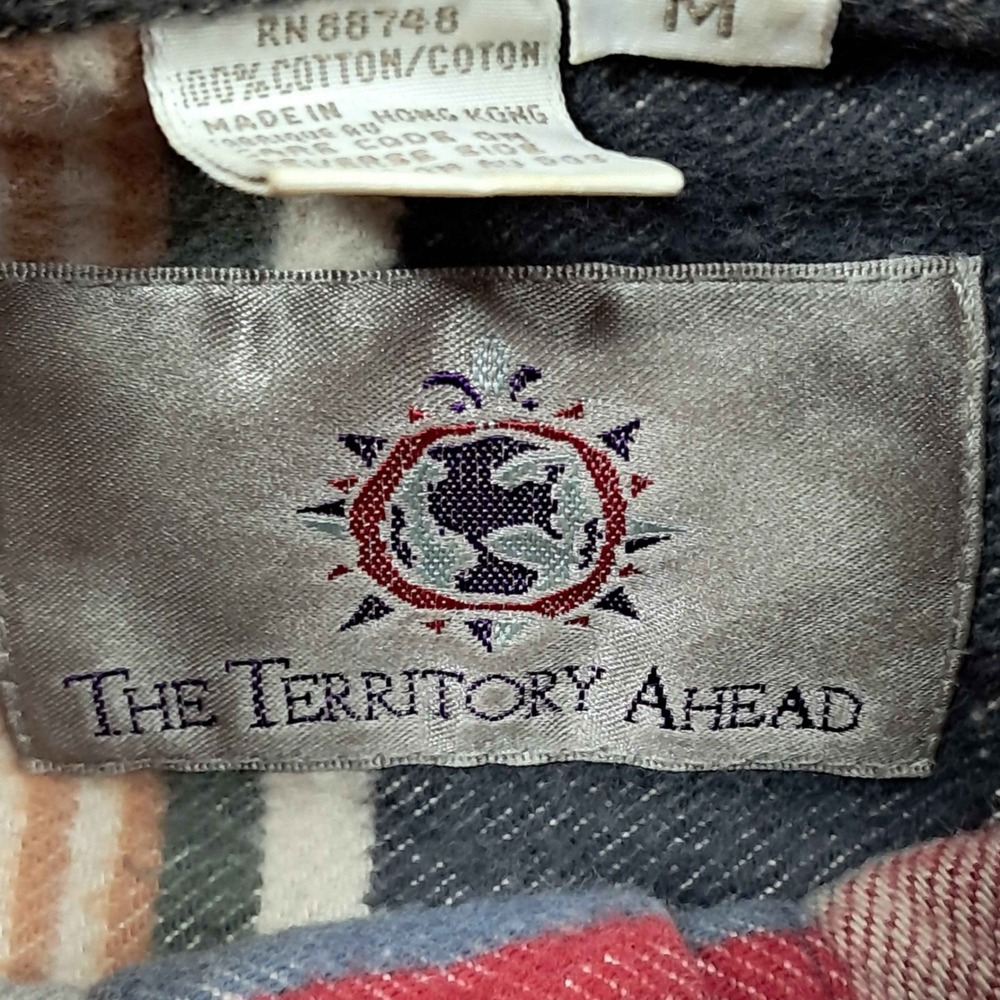 Vintage Territory Ahead Mens Striped Heavy Cotton Twill Flannel Shirt Red Medium - Picture 2 of 7